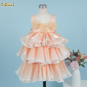 Girl Plain Dress Flowers Around Neck OEM ODM kids smocked baby dress smocked girl dress kids clothing wholesale - DR3800