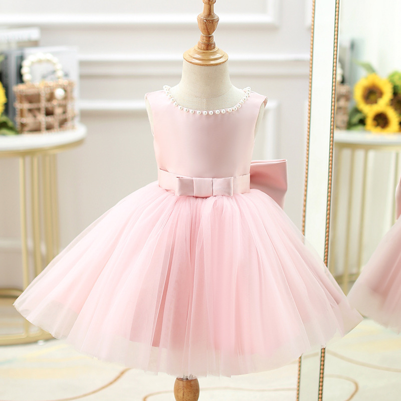 Children Clothes 2024 New Summer Pink Princess Dress Baby Fluffy Yarn Girls Dress Wholesale