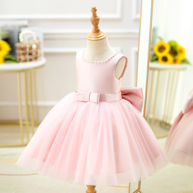 Children Clothes 2024 New Summer Pink Princess Dress Baby Fluffy Yarn Girls Dress Wholesale