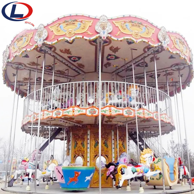 New Design Carnival Rides Amusement Park Fiberglass Double Deck children Adult Merry Go Round Carousel Horse for Sale