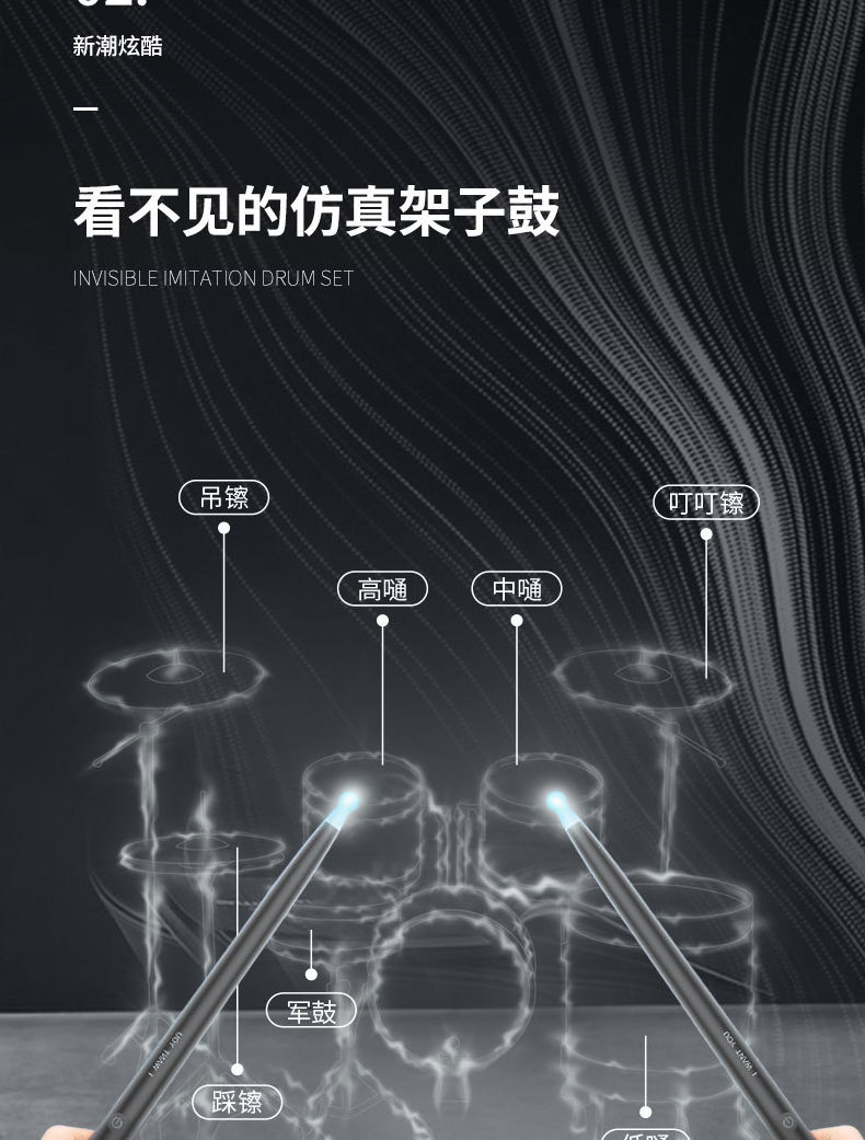 Somatosensory Drum Kit Electronic Drumsticks Virtual Air Drum Stick with Drum Control Console