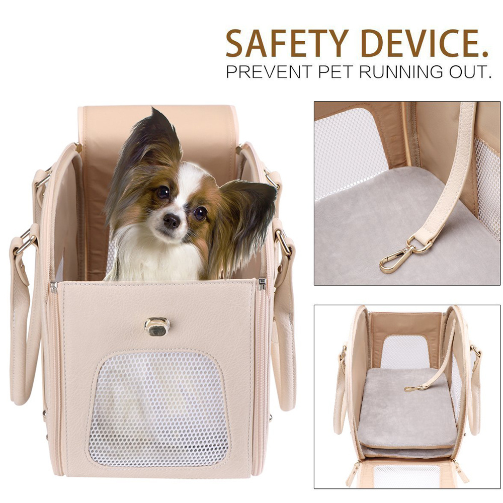 Luxury Pet Handbag Tote Folding Leather Dog Cat Pet Carrier Purse for Outside Travel