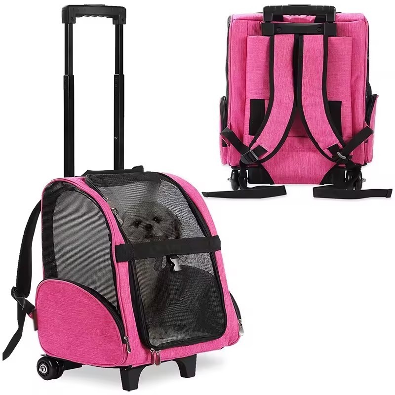 OEM High Quality Pet Rolling Carrier Dog Backpack Pets Travel Bag with Wheels