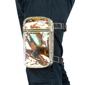 Best Selling Custom Waterproof Women Carnival Holographic Dazzling Shiny PVC Drop Thigh Leg Bag with Adjustable Straps