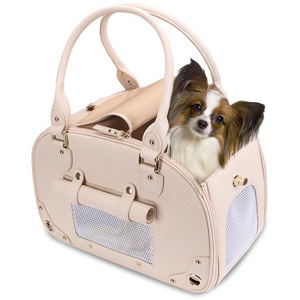 Luxury Pet Handbag Tote Folding Leather Dog Cat Pet Carrier Purse for Outside Travel