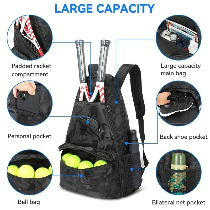 Customized Affordable Factory Direct Sale Cheap Compound Camouflage Printed Dual Rackets Portable Tennis Bag