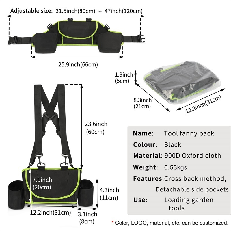 Large Capacity Adjustable Garden Tool Bag Vest Waist Bag Heavy Duty Utility Work Tool Apron