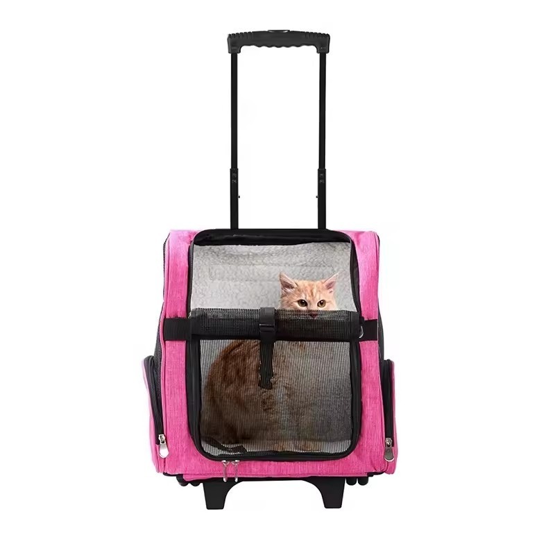 OEM High Quality Pet Rolling Carrier Dog Backpack Pets Travel Bag with Wheels