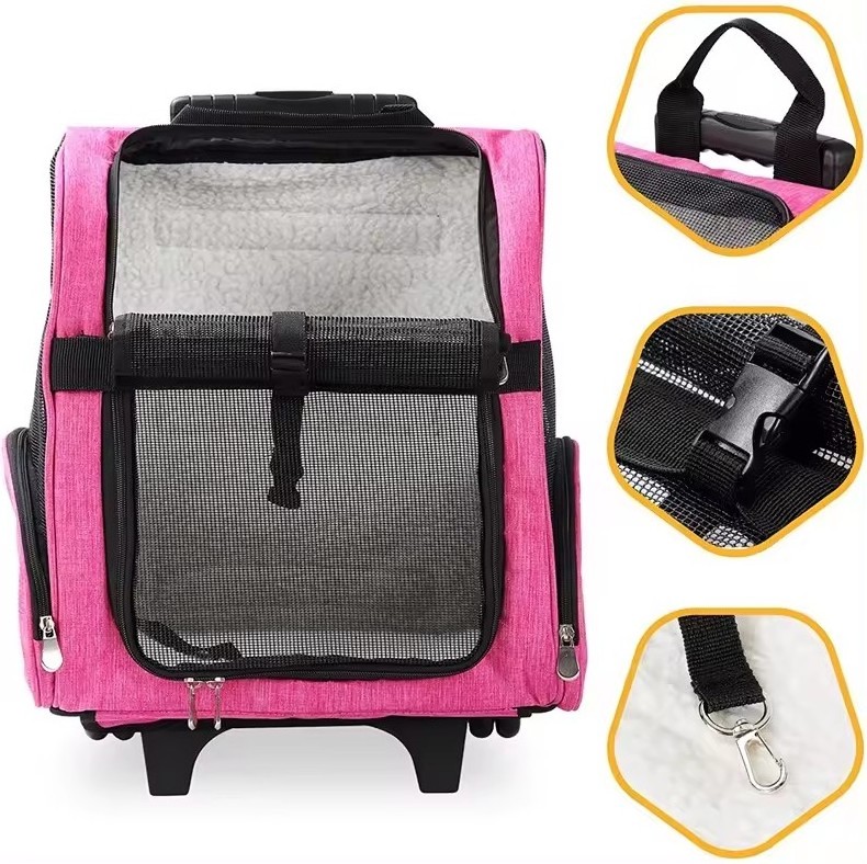 OEM High Quality Pet Rolling Carrier Dog Backpack Pets Travel Bag with Wheels