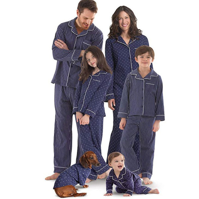 Custom Soft Organic Cotton Family Matching Pajamas Sets Adult Kids Sleepwear Nightwear Bamboo Women Long Sleeve Pajama Set