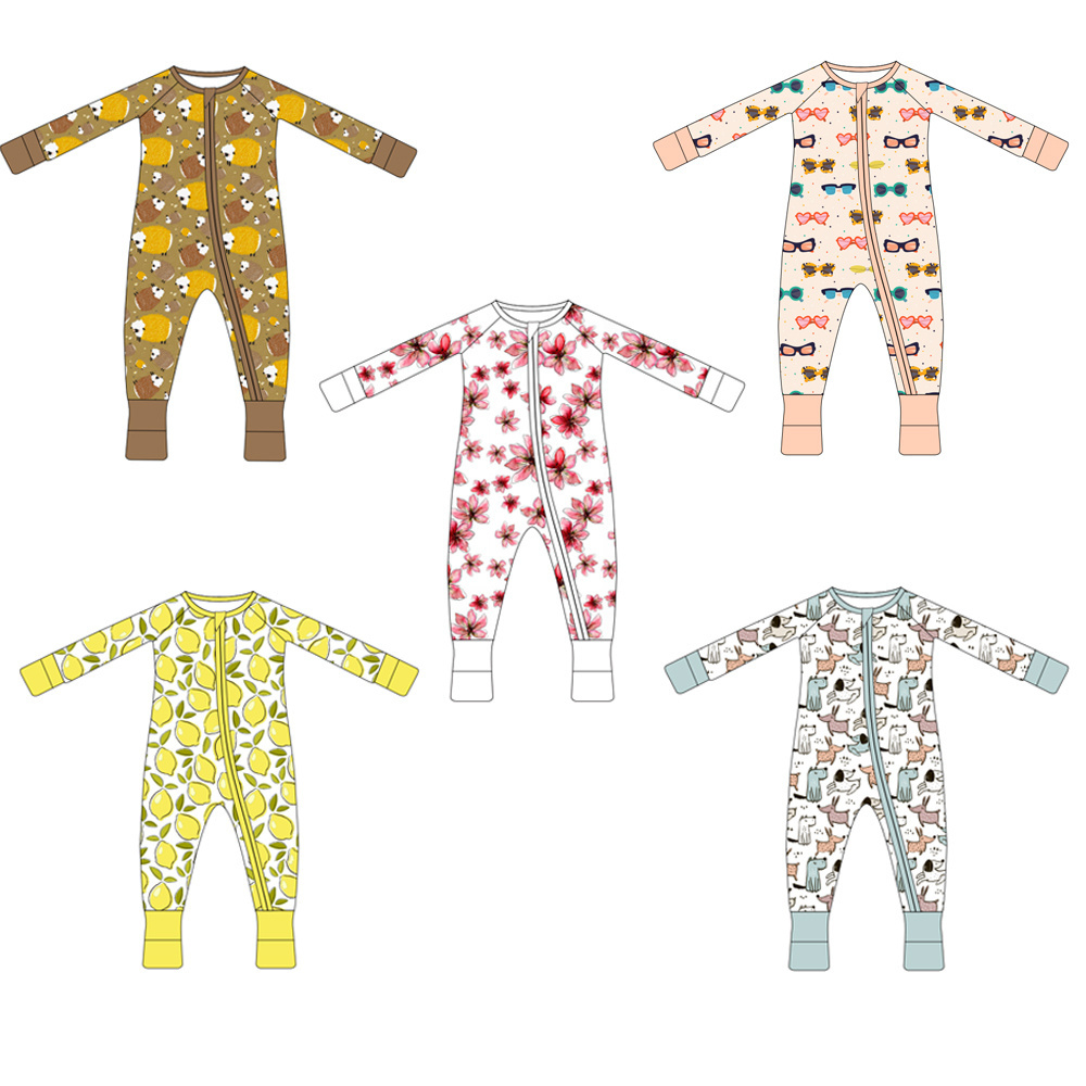 2024 New Design Bamboo Viscose Soft Baby Jumpsuit Pajamas Newborn Sleeper Onesie Boy Girl Clothes Printed Custom Baby Rompers