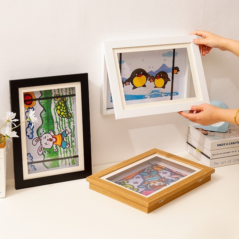 Flip over photo frame swing table wooden popular children's art picture frame solid wood oil picture frame