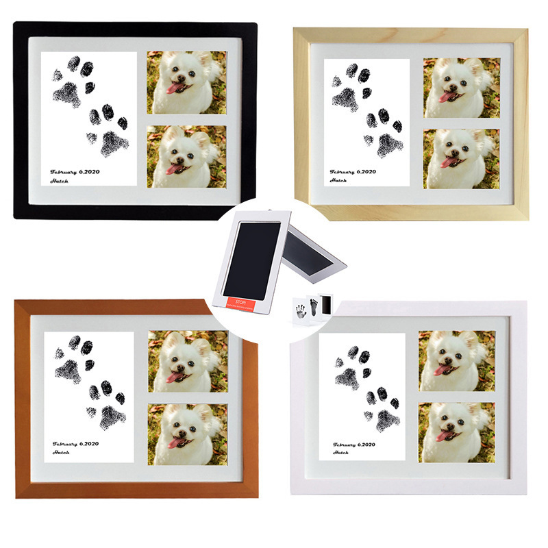 2023 Hot Sale  Black Wood Gift Pet Paw Print  Clean Ink Imprint Kit Pet Memorial Photo Frame