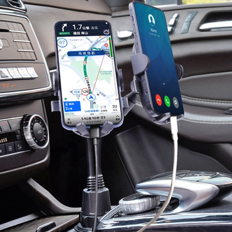 Car Cup Holder Dual Phone Mount Universal Cup Phone Holder Cradle Car Mount with Upgraded Cup Base