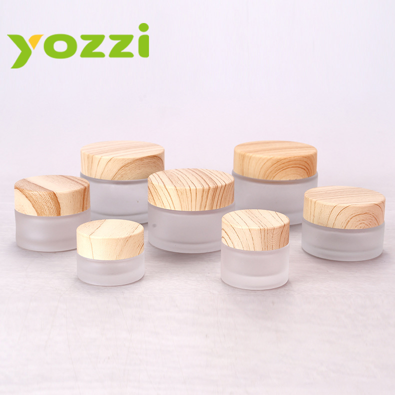 5g 10g 15g 30g 50g Frosted Glass Wood Cover One Free Sample  Cream Jar For Cosmetics