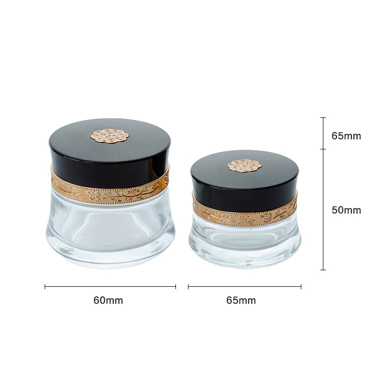 00391 Series 30g 50g Glass Cream Jar Luxury Engraved Pattern Cosmetic Cream Jar