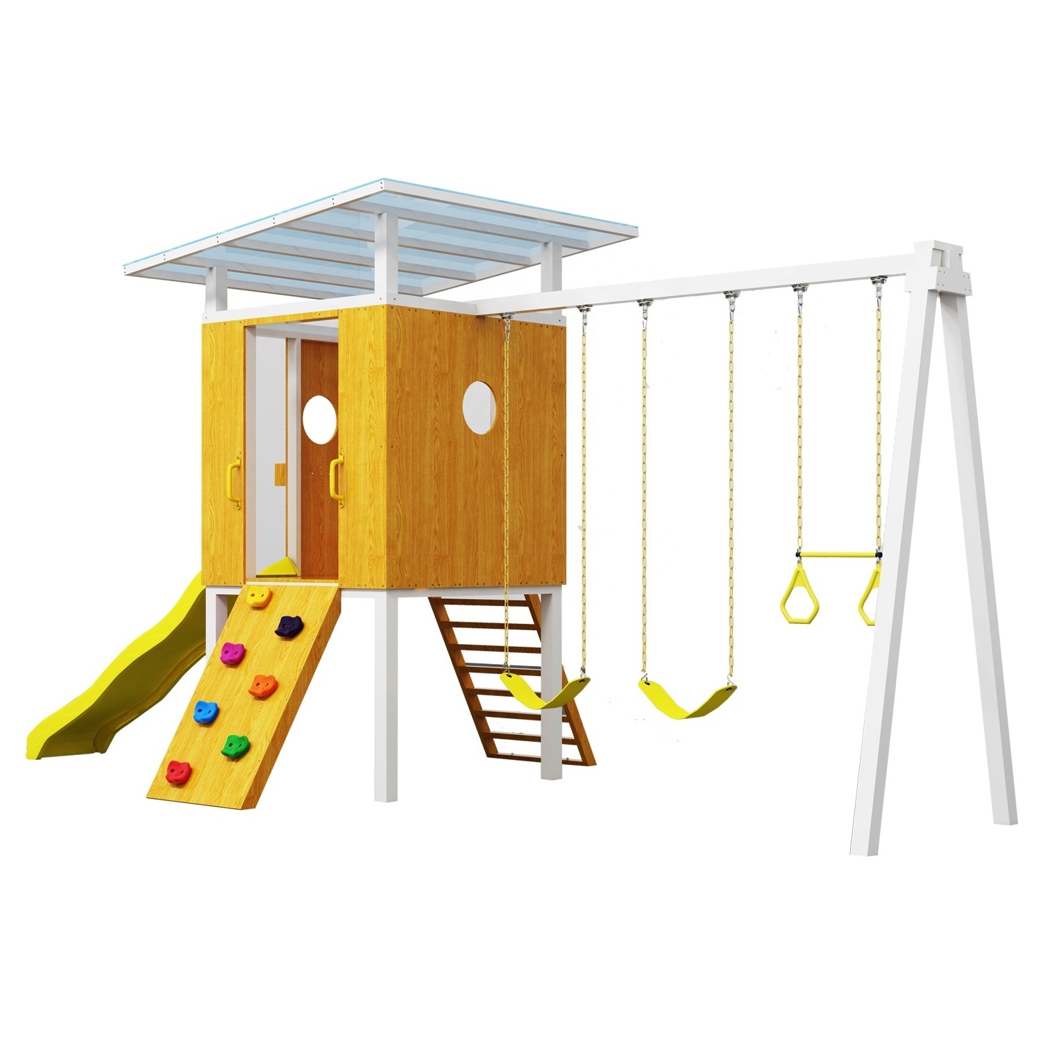 Children Playhouse Outdoor Playground Kids Wooden Playhouse With Slide Swing