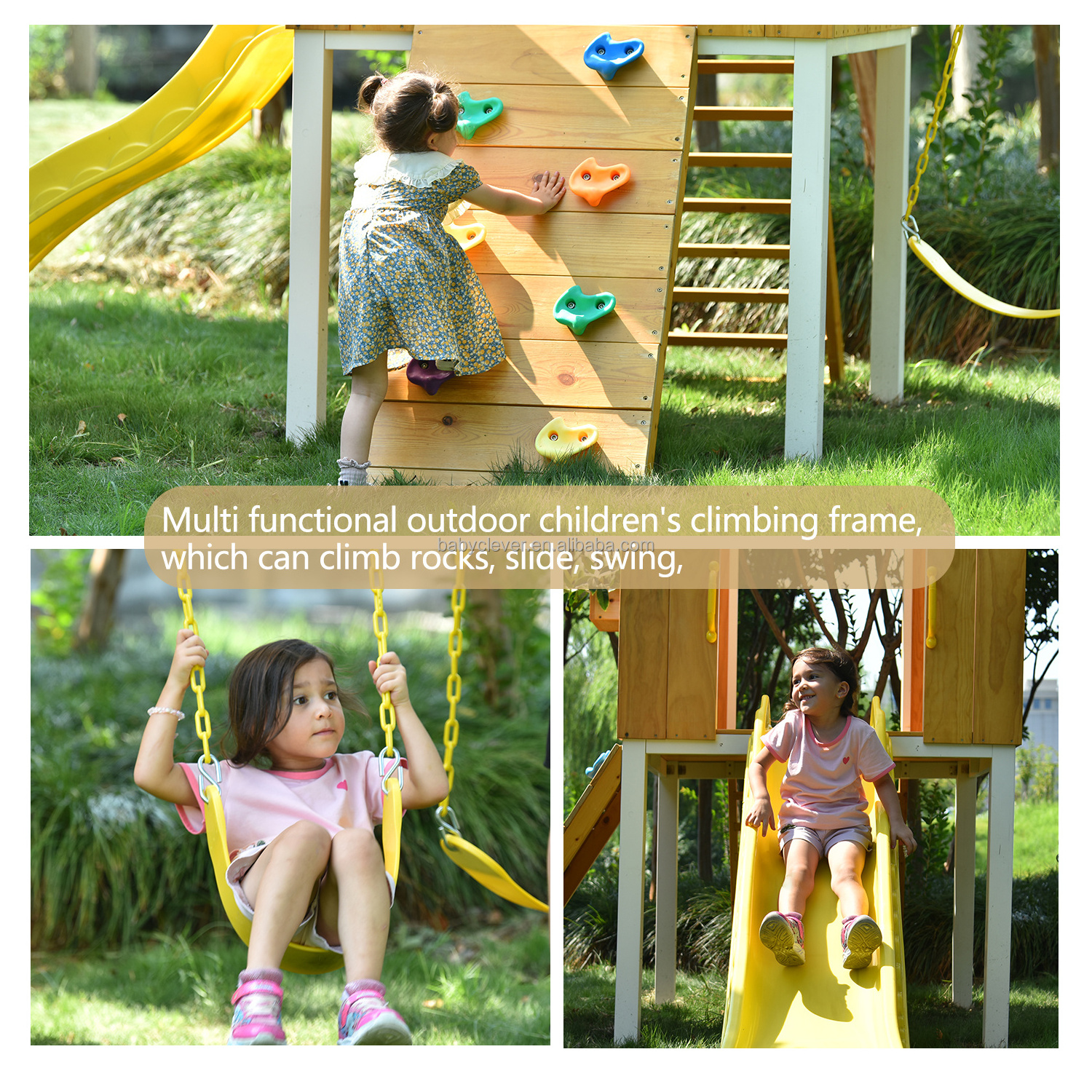 Children Playhouse Outdoor Playground Kids Wooden Playhouse With Slide Swing