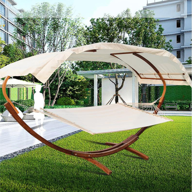 Heavy Duty Solid Wooden Single Seat Hanging Hammock Stand with Canopy