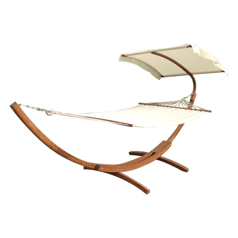 Outdoor Garden Wooden Hammock Stand with Arc Canopy