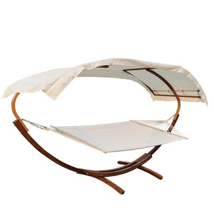 Outdoor Garden Wooden Hammock Stand with Arc Canopy