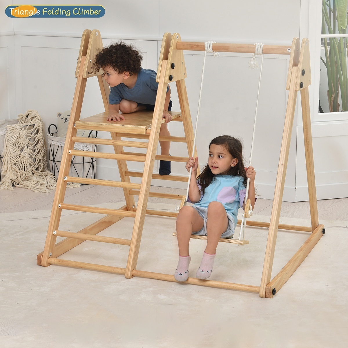 Kid Indoor Multi-Functional Pickler Climbing Frame Play Set With Slide Swing