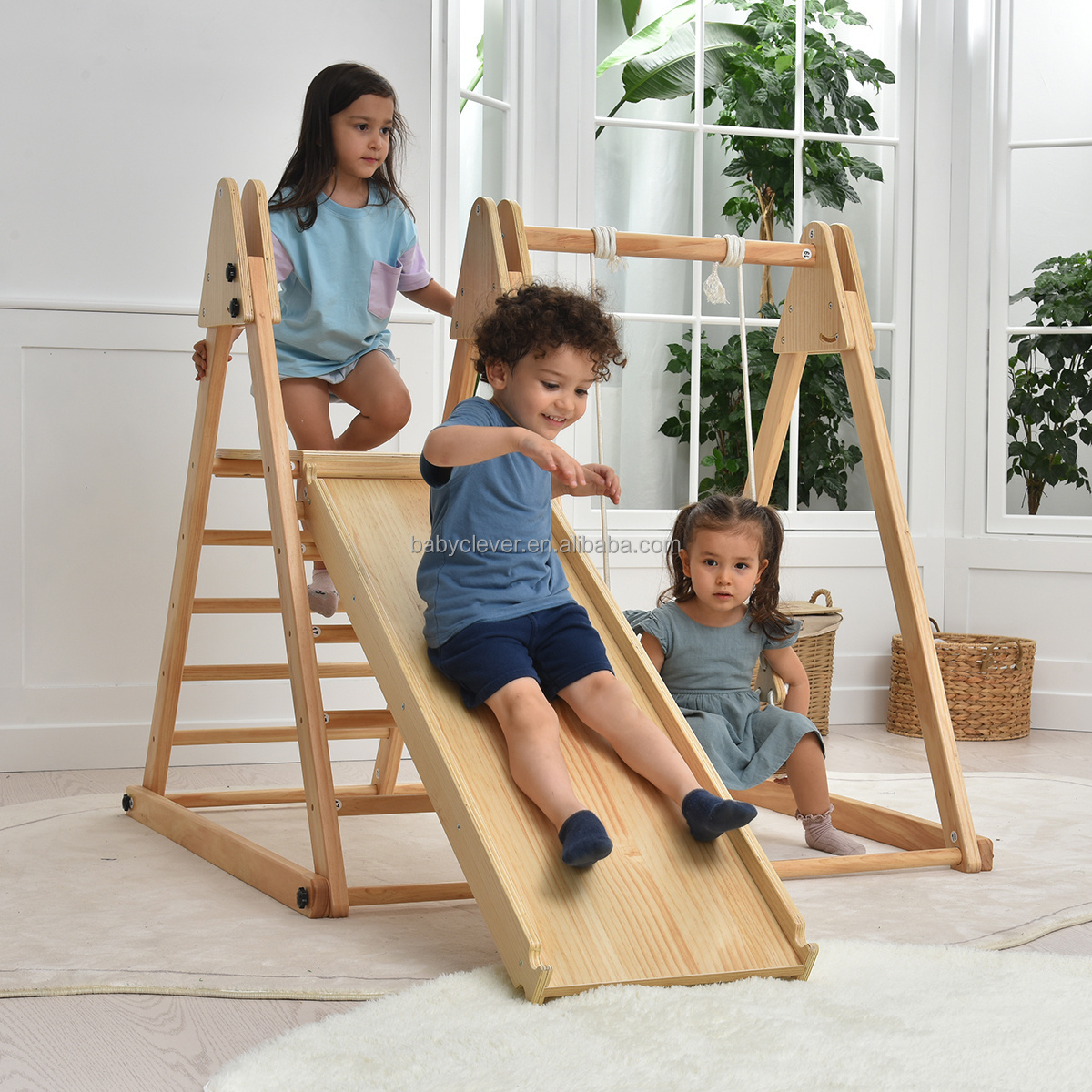 Kid Indoor Multi-Functional Pickler Climbing Frame Play Set With Slide Swing