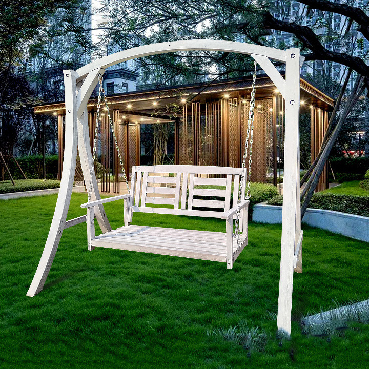 Garden Wooden Two Seat Folding Rocking Hanging Swing Chairs Stand