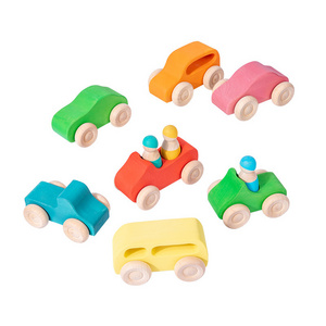 Wooden Vehicles Montessori Wooden Toy Cars Rainbow Wooden Toy Cars for Toddler Kids