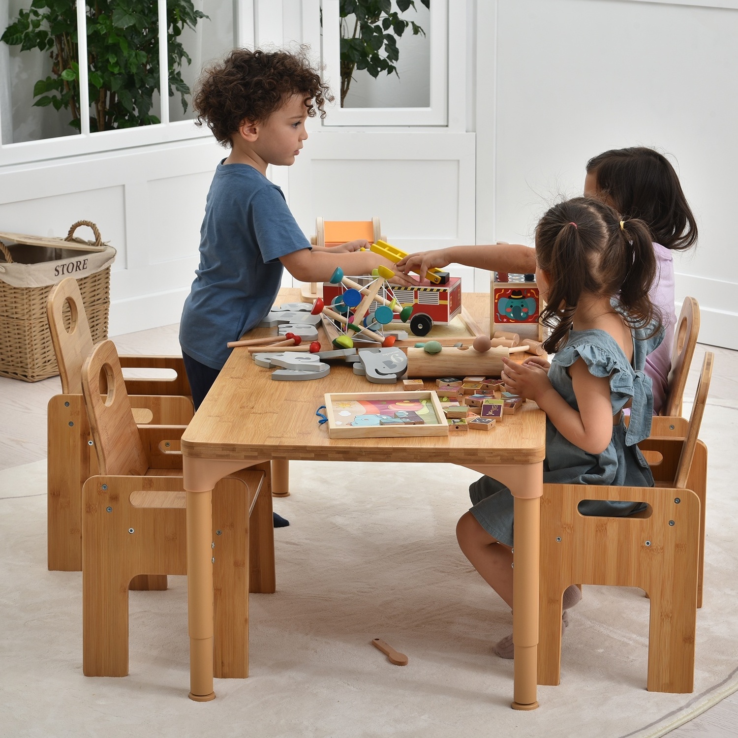 Montessori Kindergarten Preschool Children Wooden Furniture Classic Activity Kids Table And Chair Set interactive table for kids