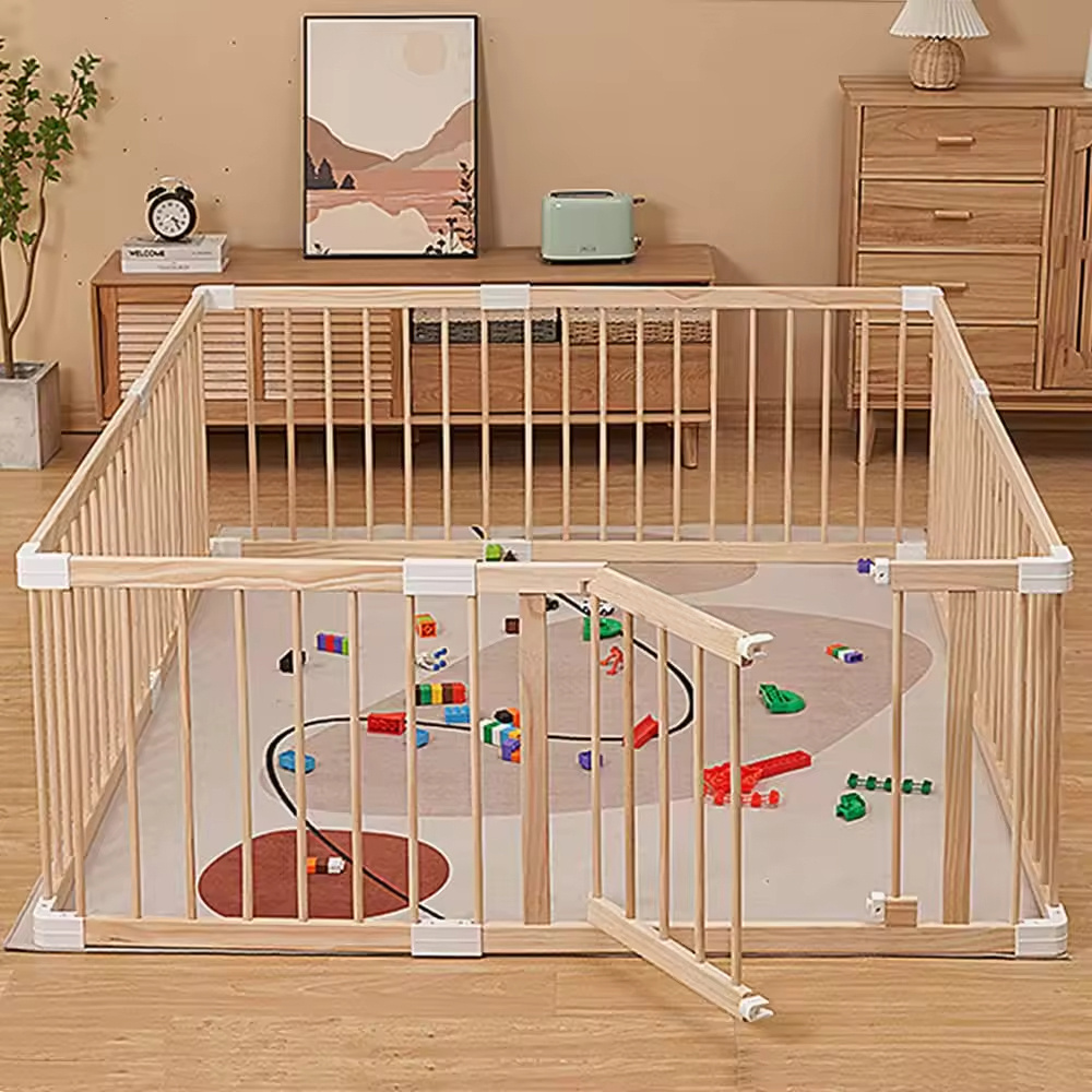 Manufacturer Indoor Foldable Wood Play Fence Wood Play Pen Playpen for Baby Toddler