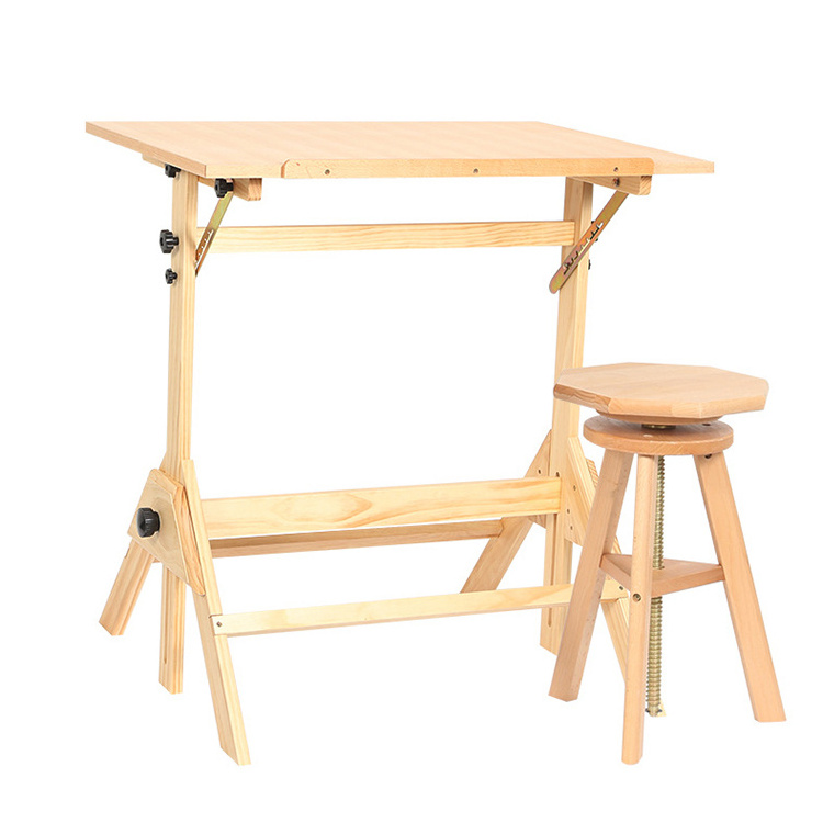 Multi-functional Adjustable Height Solid Wood Writing Drawing Table