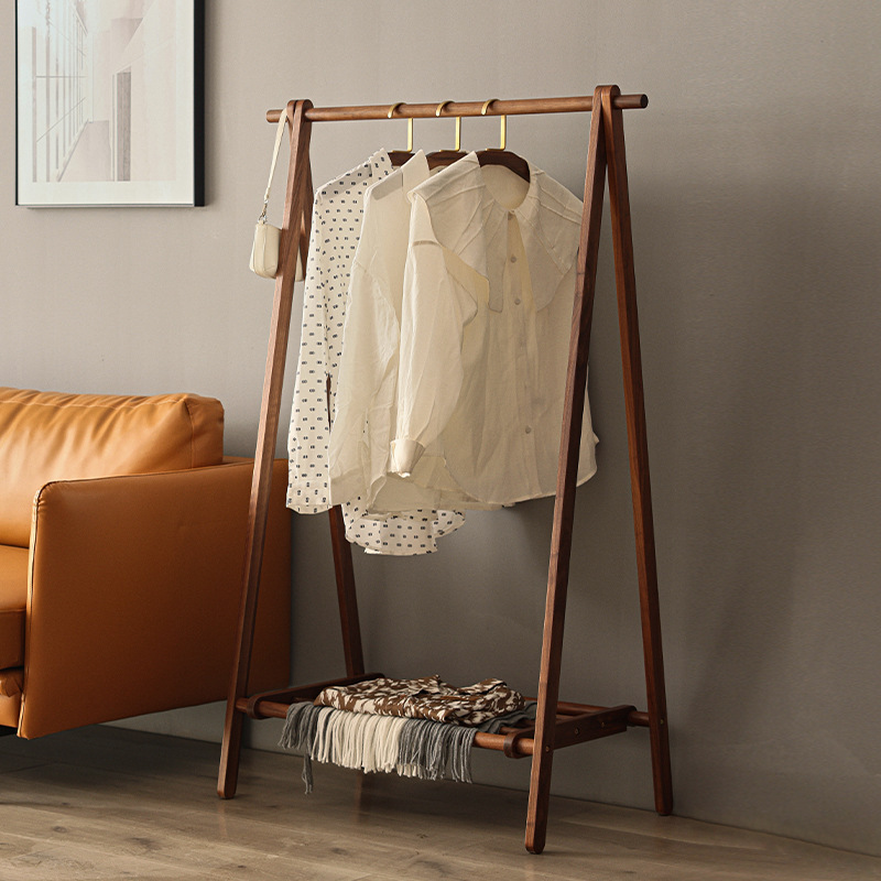 Free Standing Display Portable Wooden Hanger Clothing Rack with Shelve