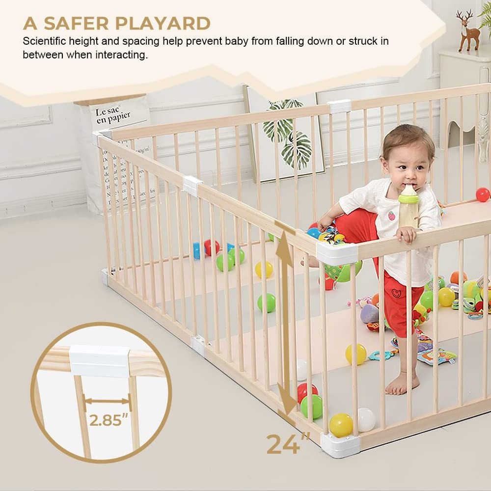 Manufacturer Indoor Foldable Wood Play Fence Wood Play Pen Playpen for Baby Toddler