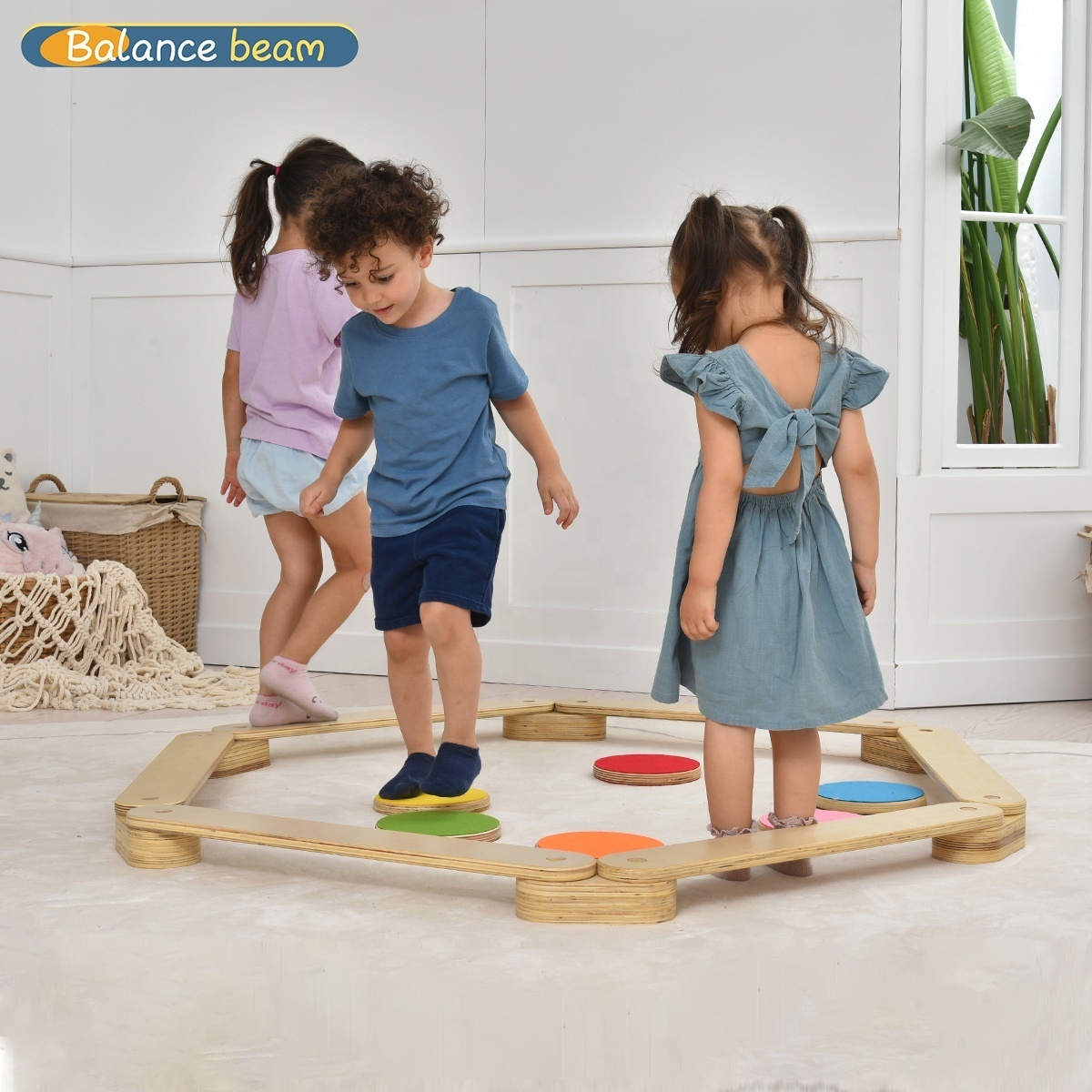 Children Coordination Gym Balance Board Montessori Toy Balance Beam and Stones for kids