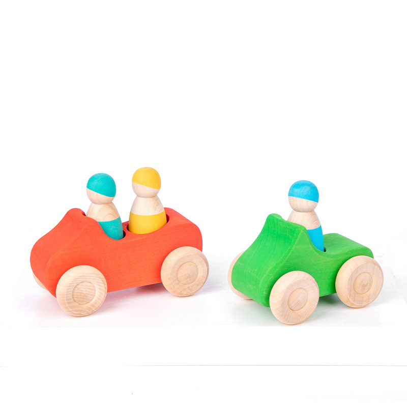 Wooden Vehicles Montessori Wooden Toy Cars Rainbow Wooden Toy Cars for Toddler Kids