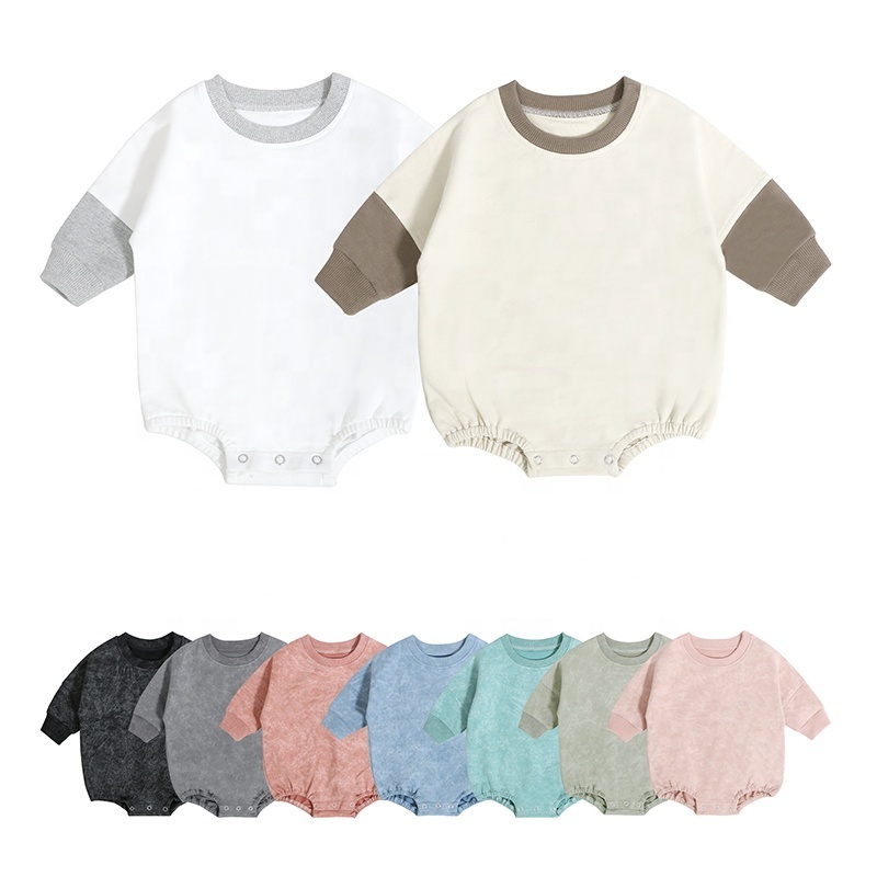 New Style Custom Logo Boutique Kids Clothing Cotton Long Sleeve Comfortable Baby Bubble Romper With Snap Buttons