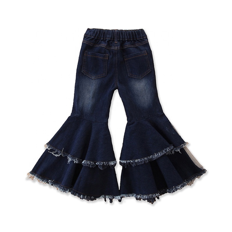 RTS Instock Wholesale Fashion Tiered Baby Girl Flared Denim Pants Kids Jeans Bell Bottom