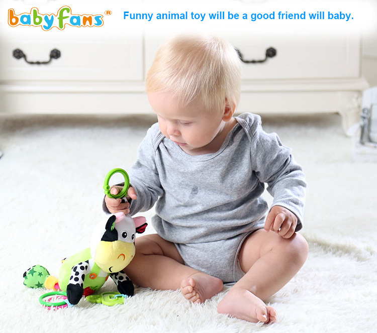 baby music hanging toys cute plush cow toy  Baby Visual Embroidery strawberry Toddler Crib Stroller activity toys