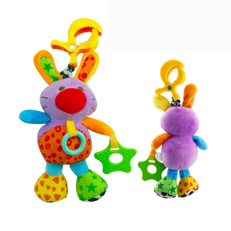 purple rabbit vibration and musical baby plush stroller hanging toys for 0-3years kids