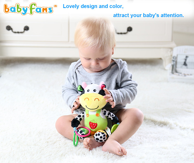 baby music hanging toys cute plush cow toy  Baby Visual Embroidery strawberry Toddler Crib Stroller activity toys