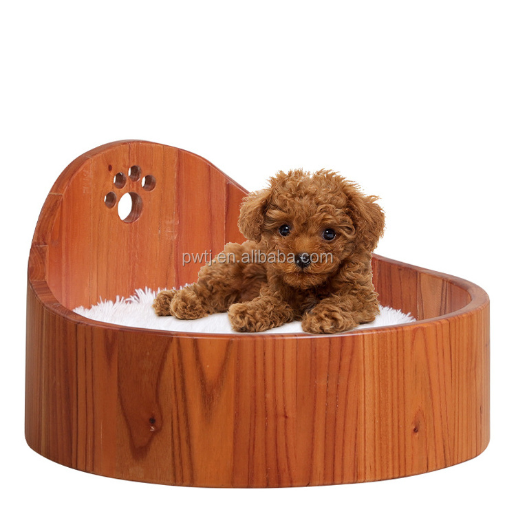 Super cute paw print wooden pet sofa bed with plush dog pad for easy cleaning and easy to remove