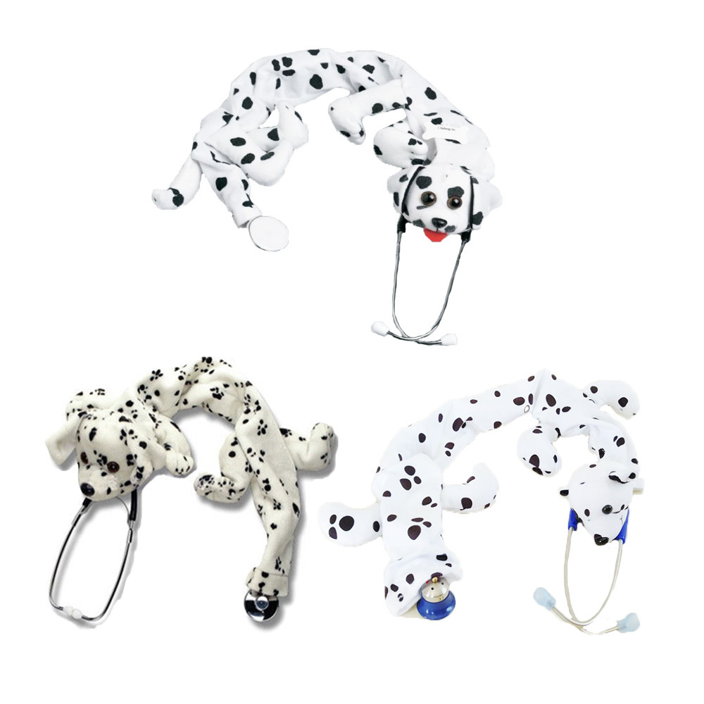 Custom Logo Doable Stuffed Animal Dog Shaped Stethoscope Cover Pediatric Plush Dalmatian Cover Toys Nursery Clinic Promotion