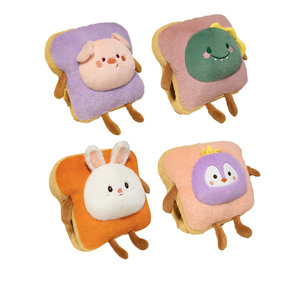 Creative Stuffed Funny Food Shaped Plush Pillow Fluffy Soft Bread Sofa Cushion Toast with Animal Head Hand Warmer