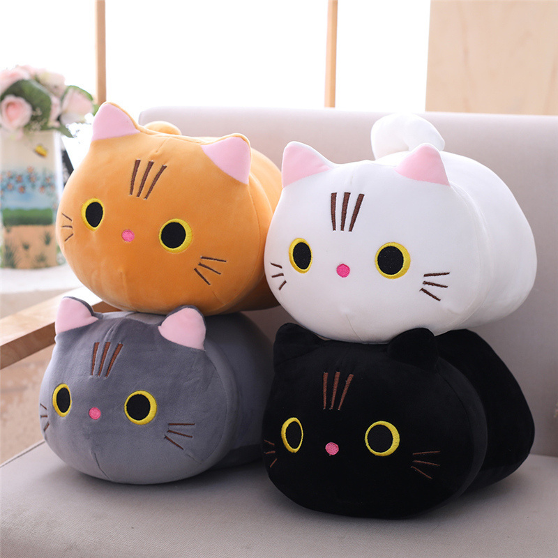 Ready to Ship Warm Kitty Cushion Kawaii Cute Soft Plush Toy Black Cat Pillow Stuffed Animal Black Plush Cat With Flannel Blanket