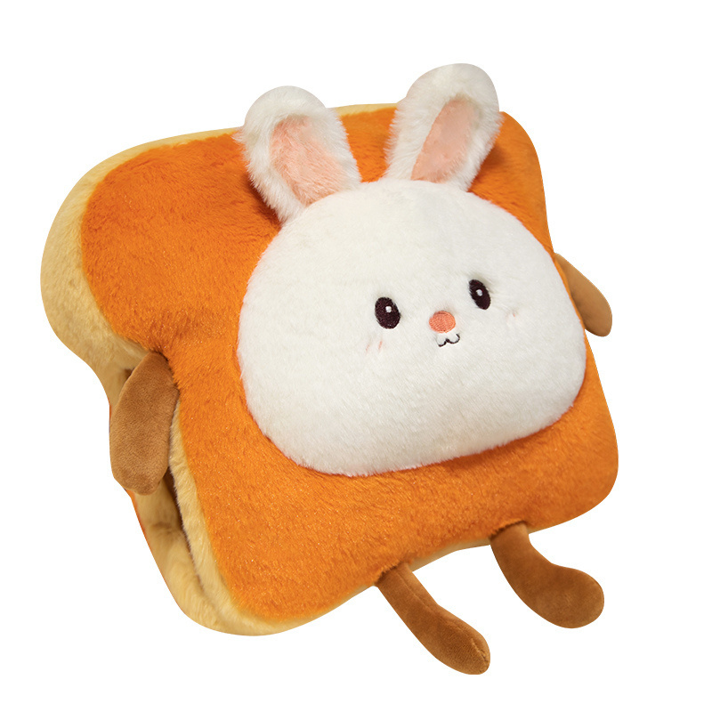 Creative Stuffed Funny Food Shaped Plush Pillow Fluffy Soft Bread Sofa Cushion Toast with Animal Head Hand Warmer