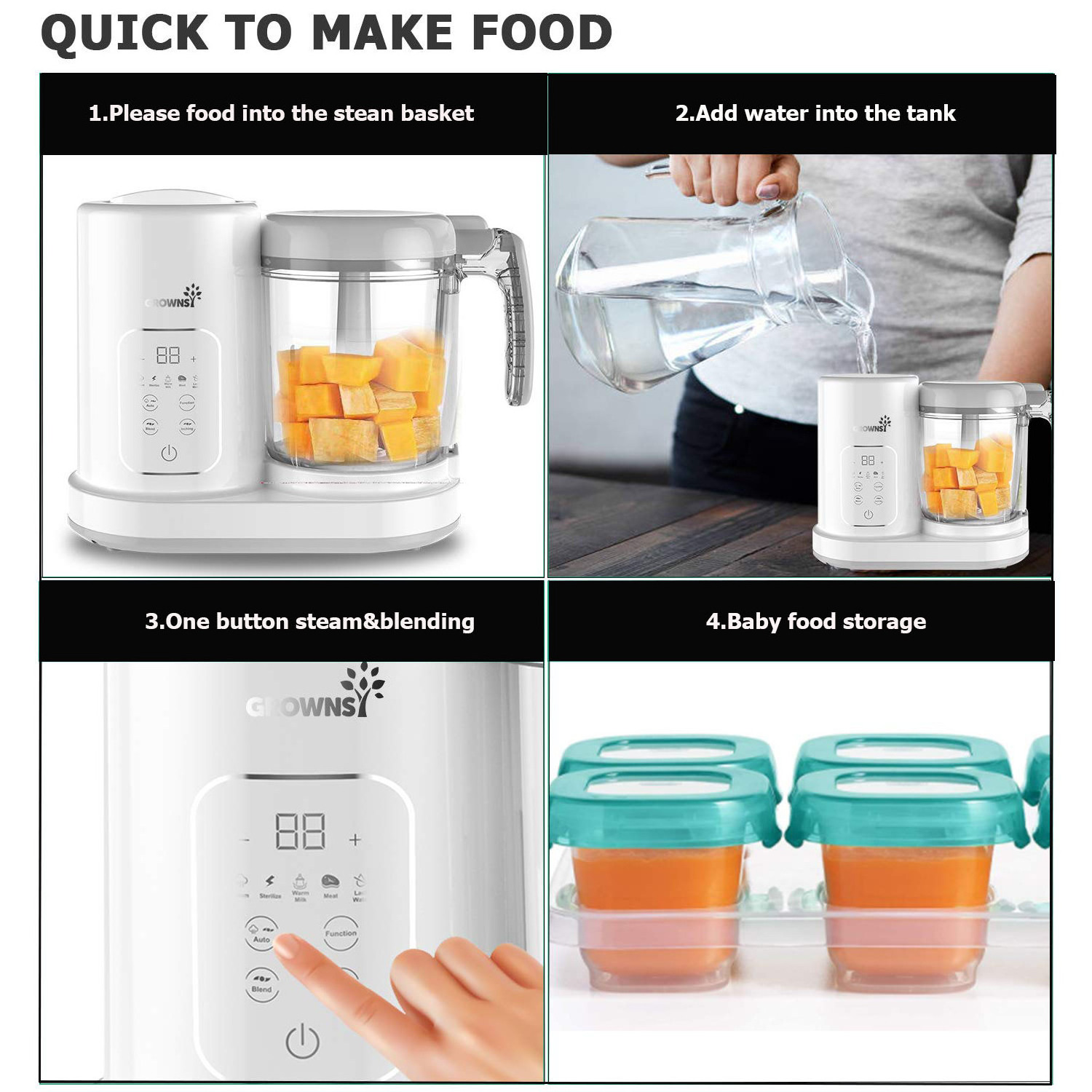 Children Lock Protection Automatic Multifunctional Multi-function Food Steamer and Blender for Wholesales Baby Food Processor