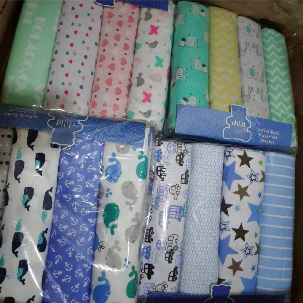 Large size 100*150cm Mixed Patterned Designs 4 Pack 100% Flannel Cotton Receiving Blanket for Baby