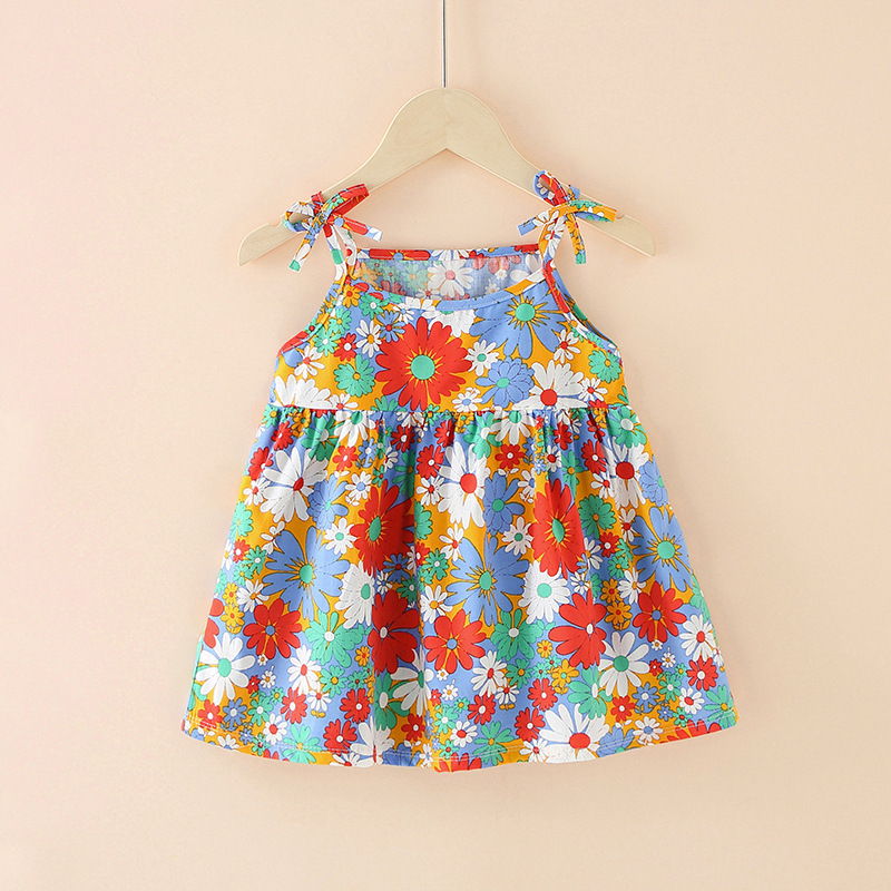 Baby Toddler Cotton Dress Floral Halter Ruffles Sundress Summer Girls Dress Sleeveless Flower Girl Dresses