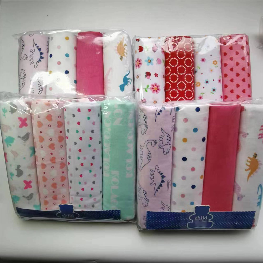 Large size 100*150cm Mixed Patterned Designs 4 Pack 100% Flannel Cotton Receiving Blanket for Baby